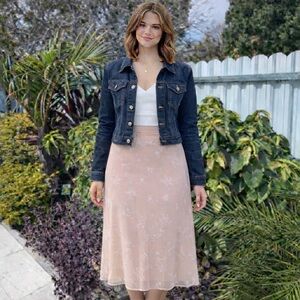 Gianni Bini Blush Pink Star Tulle Overlay Midi Skirt